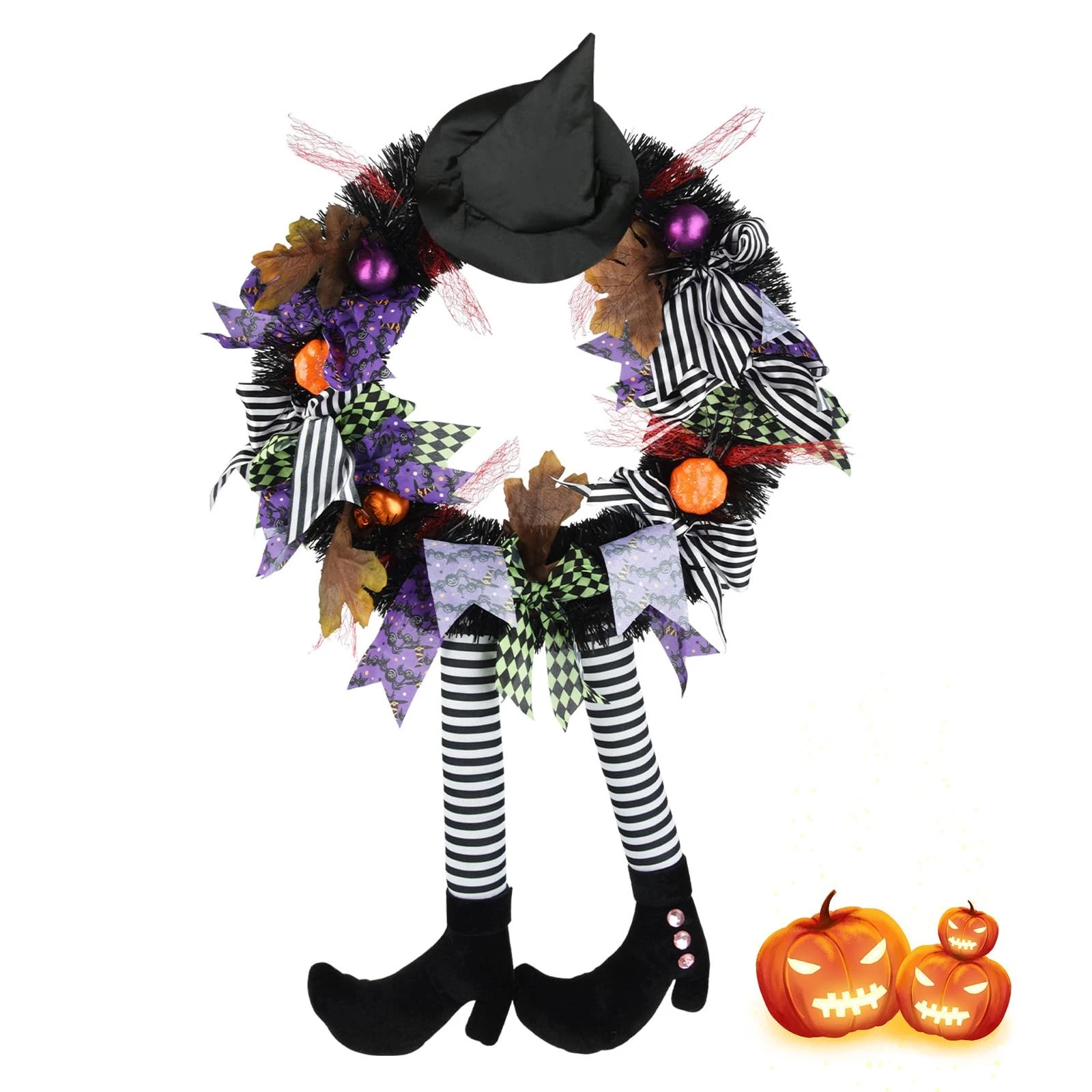 Halloween Wreaths for Front Door, Halloween Witch Wreath Black Wreath with Ha...