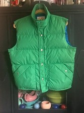 Vintage Sun Down Goose Down Puffer Vest Medium Green Blue Snaps 70s 80s USA