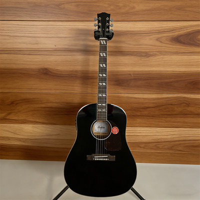 Handmade J45 Black Electric Acoustic Guitar Solid Spruce Top 6 String Bone Nut