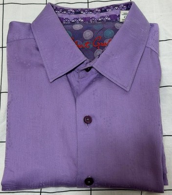 Robert Graham Button Down Shirt Mens Large Purple Herringbone Weave Long Sleeve