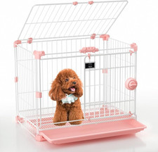 Dog Crate for Small Dogs under 25Lbs,24 Inch Pink Thick Metal Dog Kennel Indoor