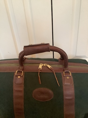 Orvis Vintage Battenkill Green Canvas Brown Leather Travel Bag 21” X 12 1/2X 15” - Picture 3 of 9