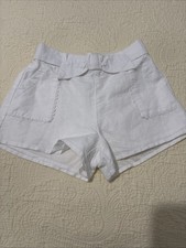 Janie and Jack Girl White Shorts Linen Cotton Blend Bow Pockets Lace Trim Sz 4