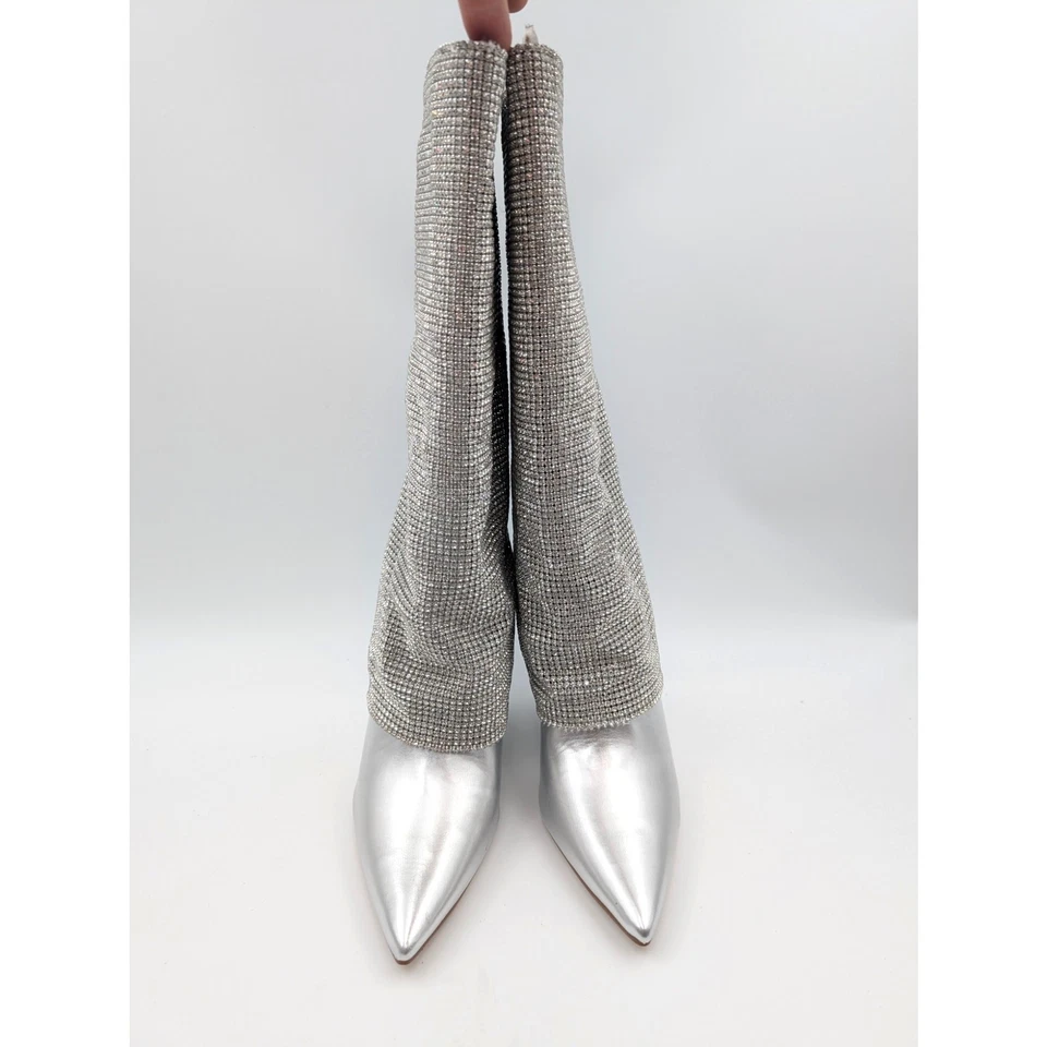 Botas de cuña Steve Madden Risky-R con puño de estrás plateadas para mujer talla US7 EU38 Foto 3 de 4