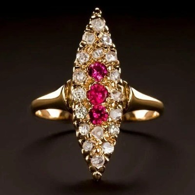 Round Natural Ruby & Diamond Stylish Art Ring 14k SOLID Yellow Gold Valentine