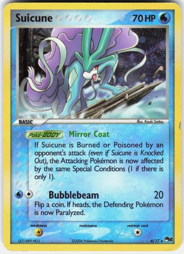 Pokemon Suicune 4/17 Rare POP Series 2 Pokemon Holo Lightly Played