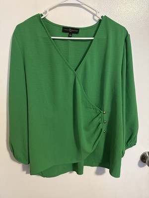 Womens Fred David Blouse Shirt Faux Wrap Green Size Large
