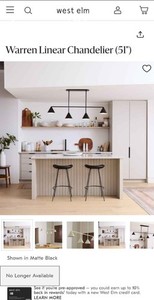 West Elm Warren 51" Linear Chandelier Matte Black 4-Light Dimmable UL
