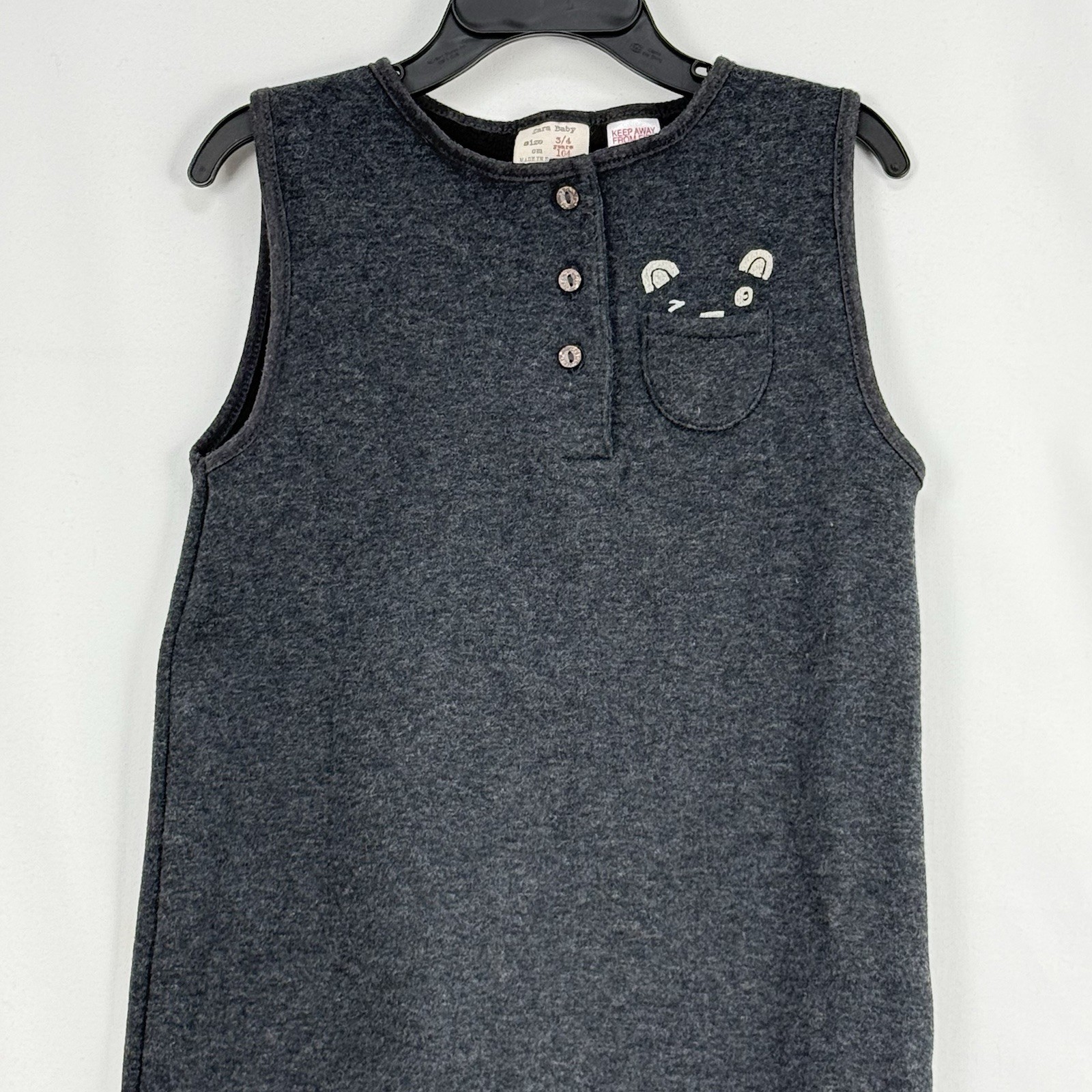 Zara Baby Gray Sleeveless Romper One Piece 3–4Y 104cm Bear Pocket Knit thumbnail 2
