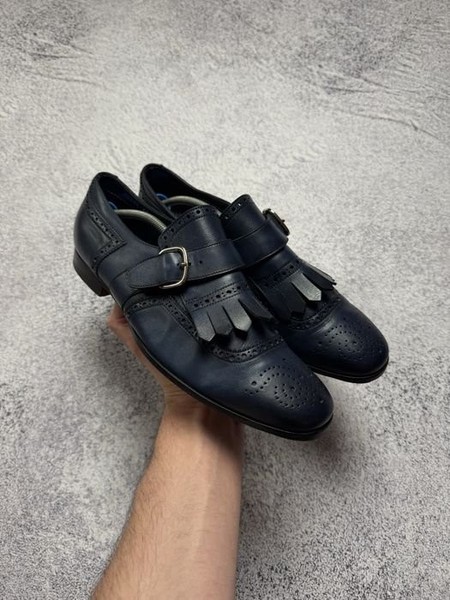 Men Santoni Loafers Navy Leather 40