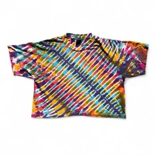 Vintage 90s Women’s Rainbow Tie Dye Boxy Crop Top Murina USA OSFA Retro Hippie