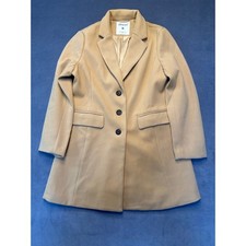 Allegra K Notched Lapel Long Sleeve Single Breasted Pea Coat Camel Brown Size LG