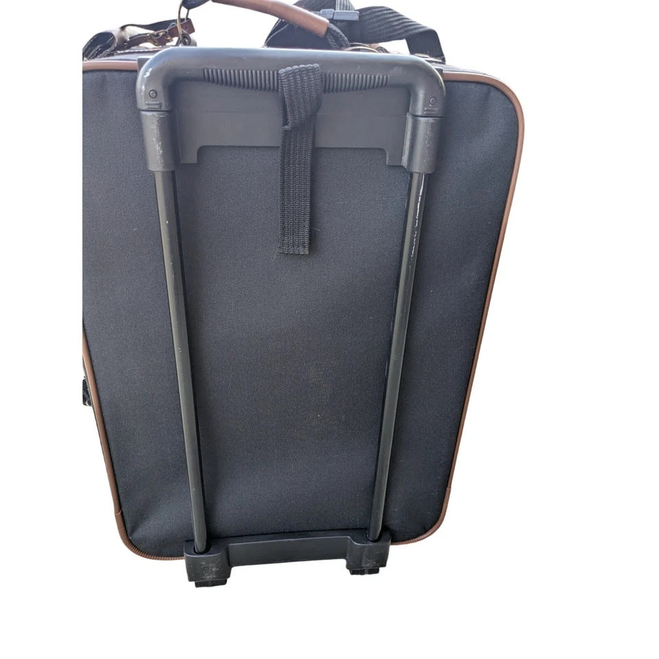 Винтажный чемодан 21 x 17 x 7,5 дюйма от Pierre Cardin (темно-синий и коричневый кожаный)  - Изображение 3 из 4