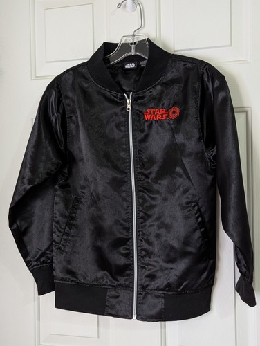 Star Wars Black Satin Bomber Jacket Youth Medium Mad Engine Tie Fighter Full Zip - Picture 3 of 12