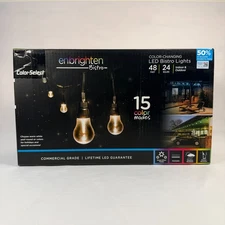 Enbrighten Classic LED Outdoor Lights, 24 Bulbs, 48ft. Black Cord (BRAND NEW)