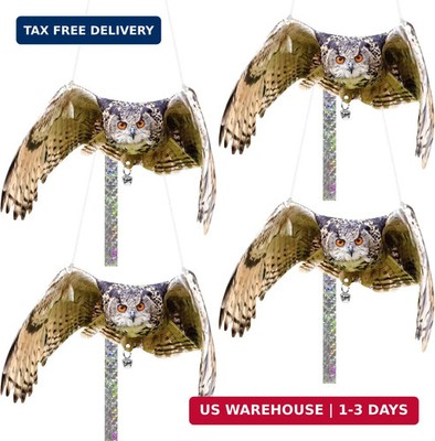 4 Pack Owl to Keep Birds Away Decoy Scare Fake Owl Reflective Hanging Repellent