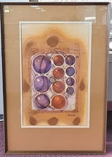 Watercolor Mixed Media Circle Abstract Painting Signed Morello