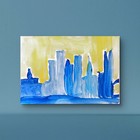 City Skyline Yellow Blue Abstract Expressionist Original Watercolor Paint ACEO. — photo 3