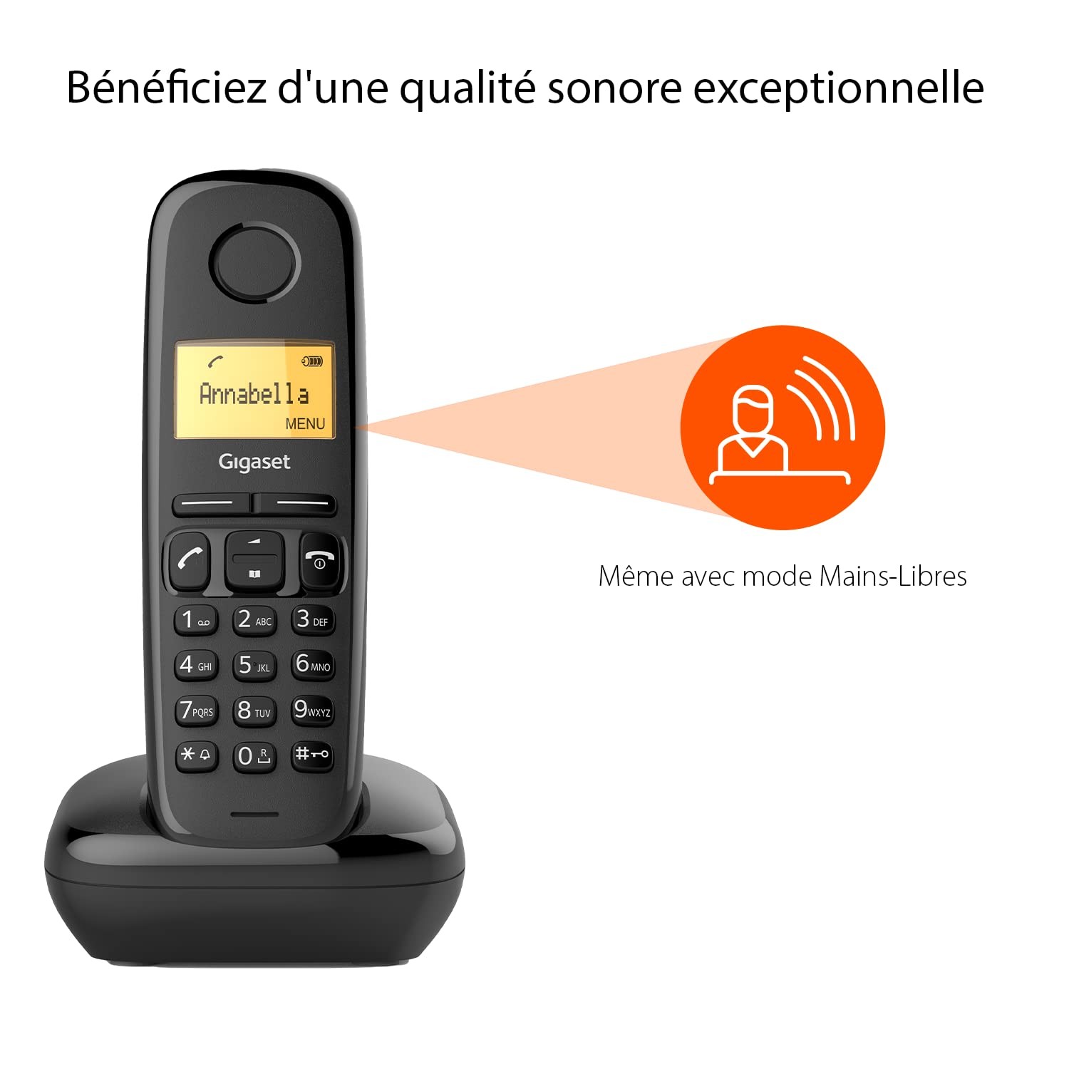 Téléphone DECT A270 noir à écran rétroéclairé et identification d'appelant - 2