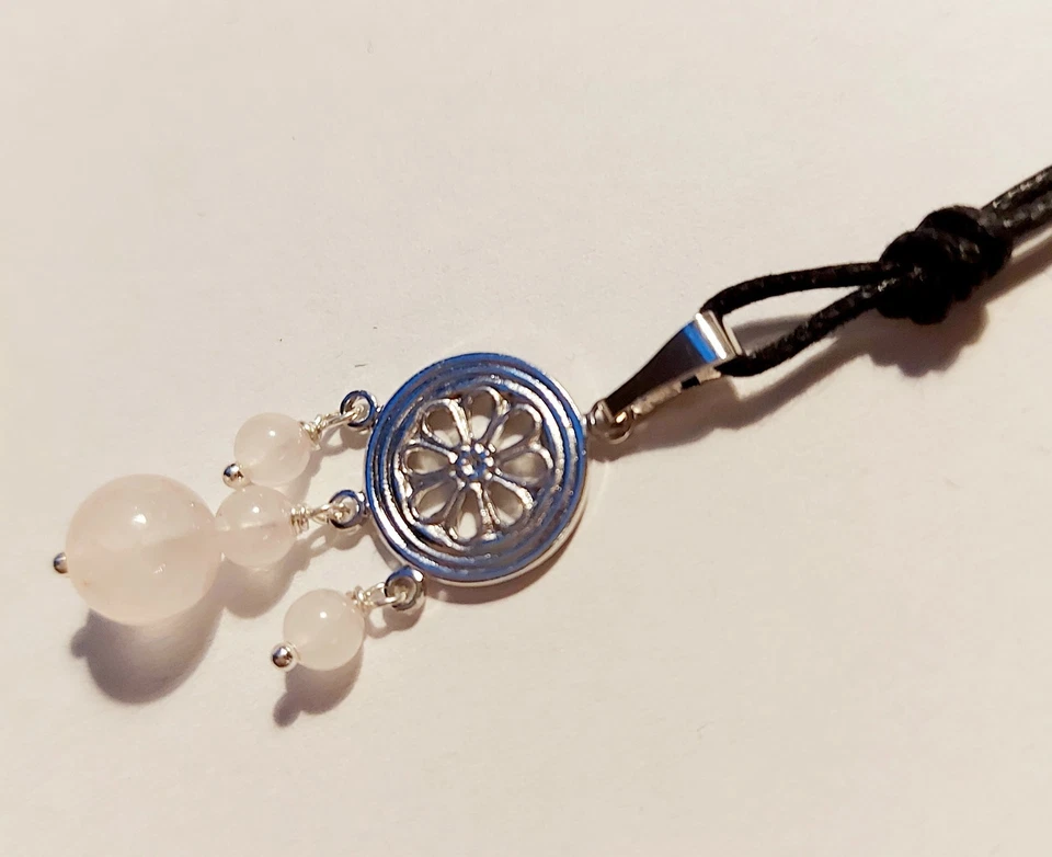 Ciondolo in argento 925 con pietre quarzo rosa naturale da 8 e 4 mm idea Natale - Immagine 4 di 4