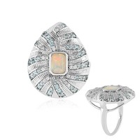 Cavill Ring Sterlingsilber Platinbeschichtet 0,61Ct Welo Opal Blau Damen-