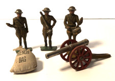 Lot of 5 Barclay Manoil Lead Metal Toy Soldier Band Bugle Drum Cannon Trench Bag