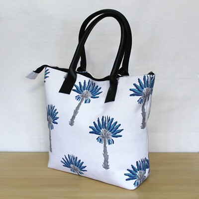 Indian Handbag Ladies New Cotton Purse Blue Palm Tree Block Printed Mandala Bags
