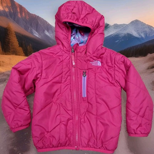the NORTH FACE HOODED REVERSIBLE PUFFY JACKET Infant Girls size 18-24 Months