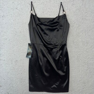 black satin cowl neck ring detail bodycon dress Black Satin Cowl Neck Midi Dress