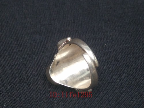 Collection Chinese Old Hand-made Inlay Coral Silver vajry pestle Rotatable Ring - Picture 6 of 12