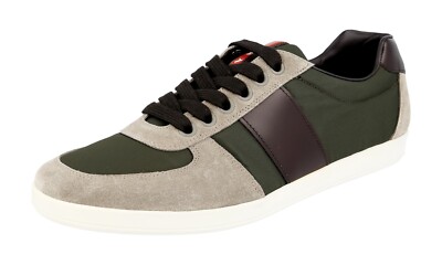 PRADA Leather Sneaker LINEA ROSSA - 4E3086 - Grey Olive Green - NEW - 9 43