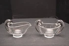 Vintage Signed Steuben Crystal Creamer & Sugar Pitcher Bowl Snail Scroll Set