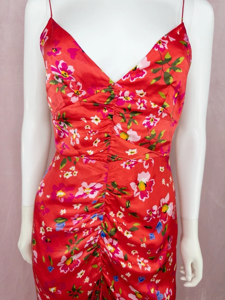 Sau Lee Womens Red Floral Silky Cupro V Neck Dress Gown Size 0 - Image 4 of 4