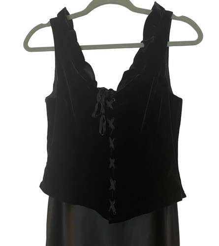 VTG Papell Boutique Sleeveless Evening Dress Velvet Lace Up Top Faux Corset NWT - Picture 2 of 8