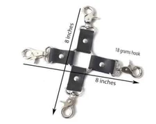 Leather 4-Way Hog Tie Connector with Swivel Snap Clips for Bondage Restraints