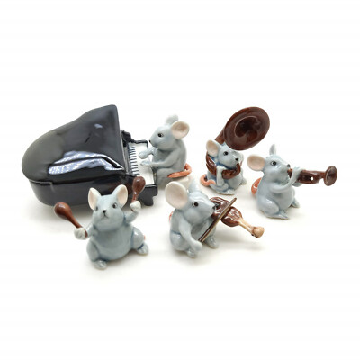5 Rat Mouse Mice Figurine Ceramic Animal Statue Musical FG091