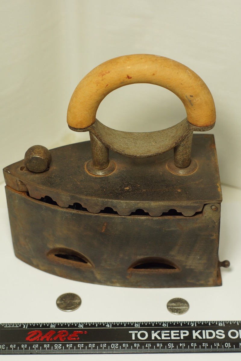 Antique Large Heavy Coal Cast Iron With Wood Handle - German Fülek.