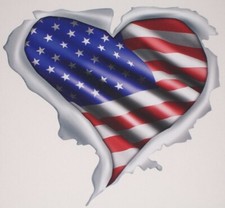 Ripped Metal American Flag Heart Decal / Sticker Fit Yeti Cup Window Golf cart