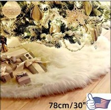 USA 78cm Christmas Tree Skirt White Faux Fur Xmas Floor Mat Ornaments Decoration