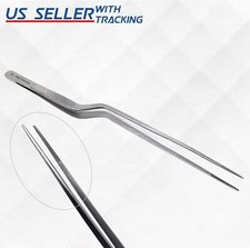Stainless Steel Micro Precision Fine Pointed Professional Tweezers 10" Offset