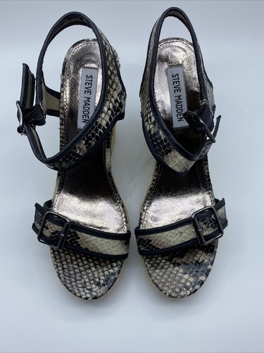 Women's Steve Madden Size 8.5 Black Multi Snakeskin Wedge Shoe Sandal NIB - Picture 7 of 10