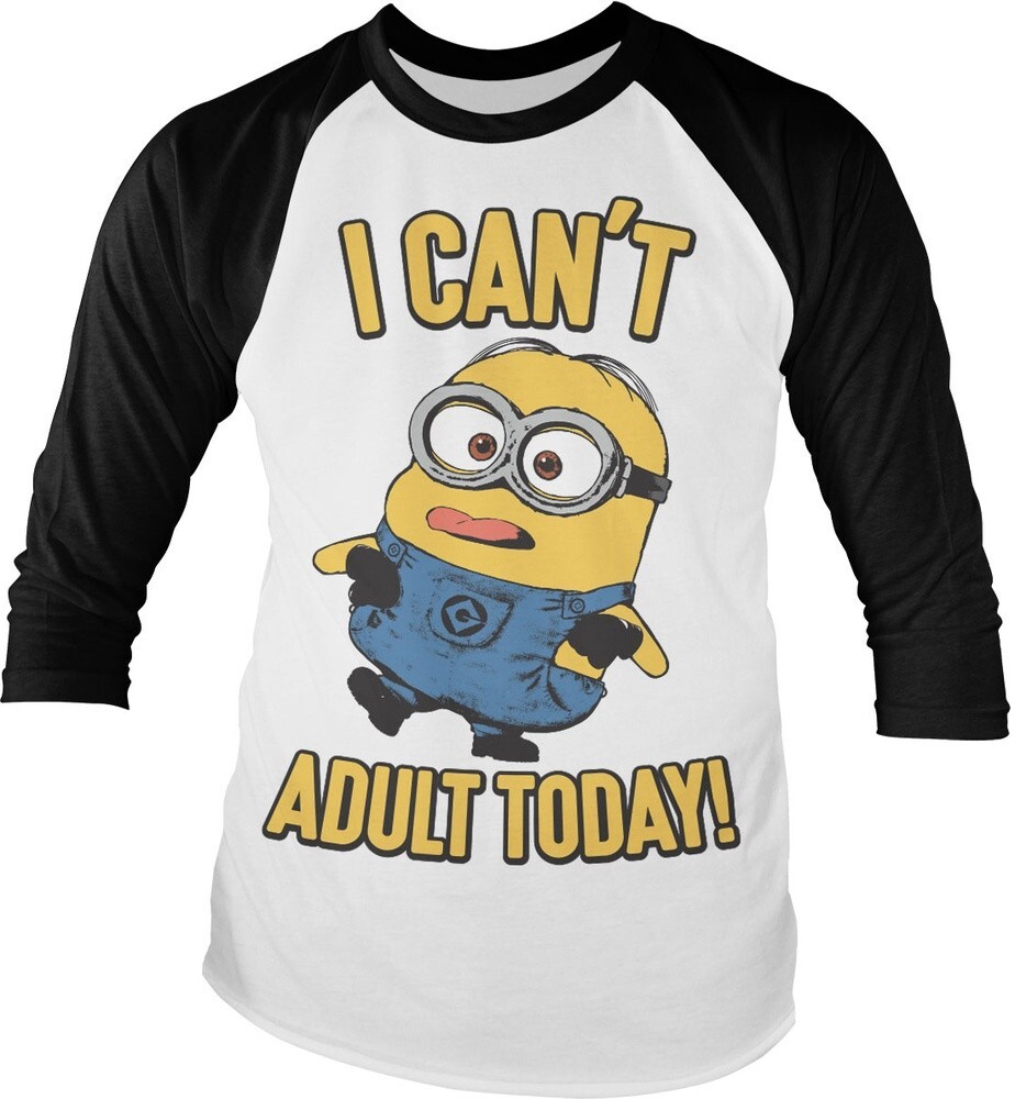 Бейсбольная футболка с длинным рукавом Minions I Cant Adult Today Бело-черная 7290₽