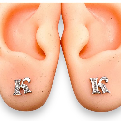 Vintage 14k White Gold Initial Letter K Diamond Stud Earrings - Picture 7 of 7