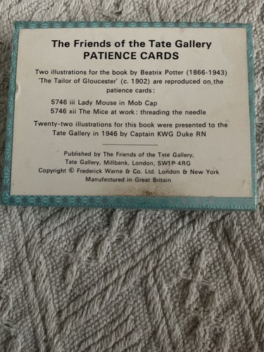 Beatrix Potter Mini Playing Cards Double Pack - Friends of Tate Gallery Patience - Picture 6 of 7