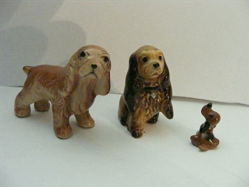 3 VTG Hagen Renaker Dog Figurines Standing Cocker Tiny Hound & Lady Spaniel