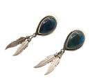 Nakai Navajo 925 Silver Vintage Abalone Feather Motif Dangle Earrings Eg8242
