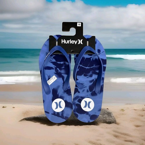 Hurley Men’s Flip Flops Beach Sandals Slip-On, Blue, Size 10