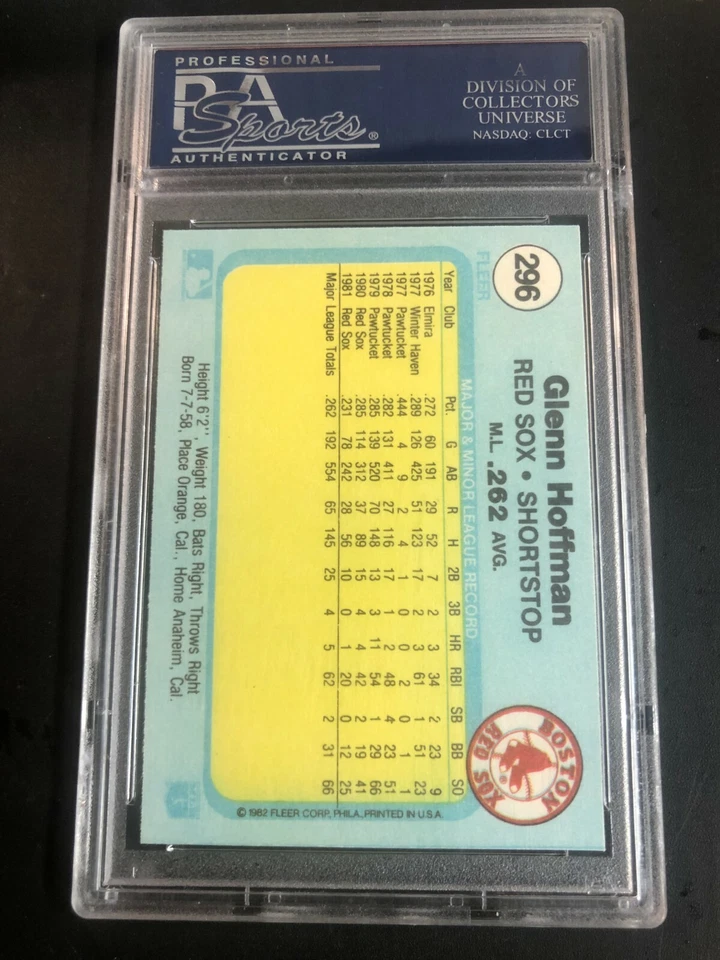 Glenn Hoffman 1982 Fleer Baseball Card #296 Graded PSA 10 GEM MT Red Sox POP 5 - Image 2 of 2