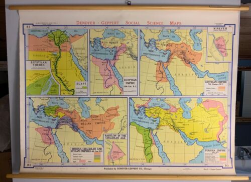 Vintage Denoyer Geppert Co School Scroll Map 35”x 47” Oriental Empires