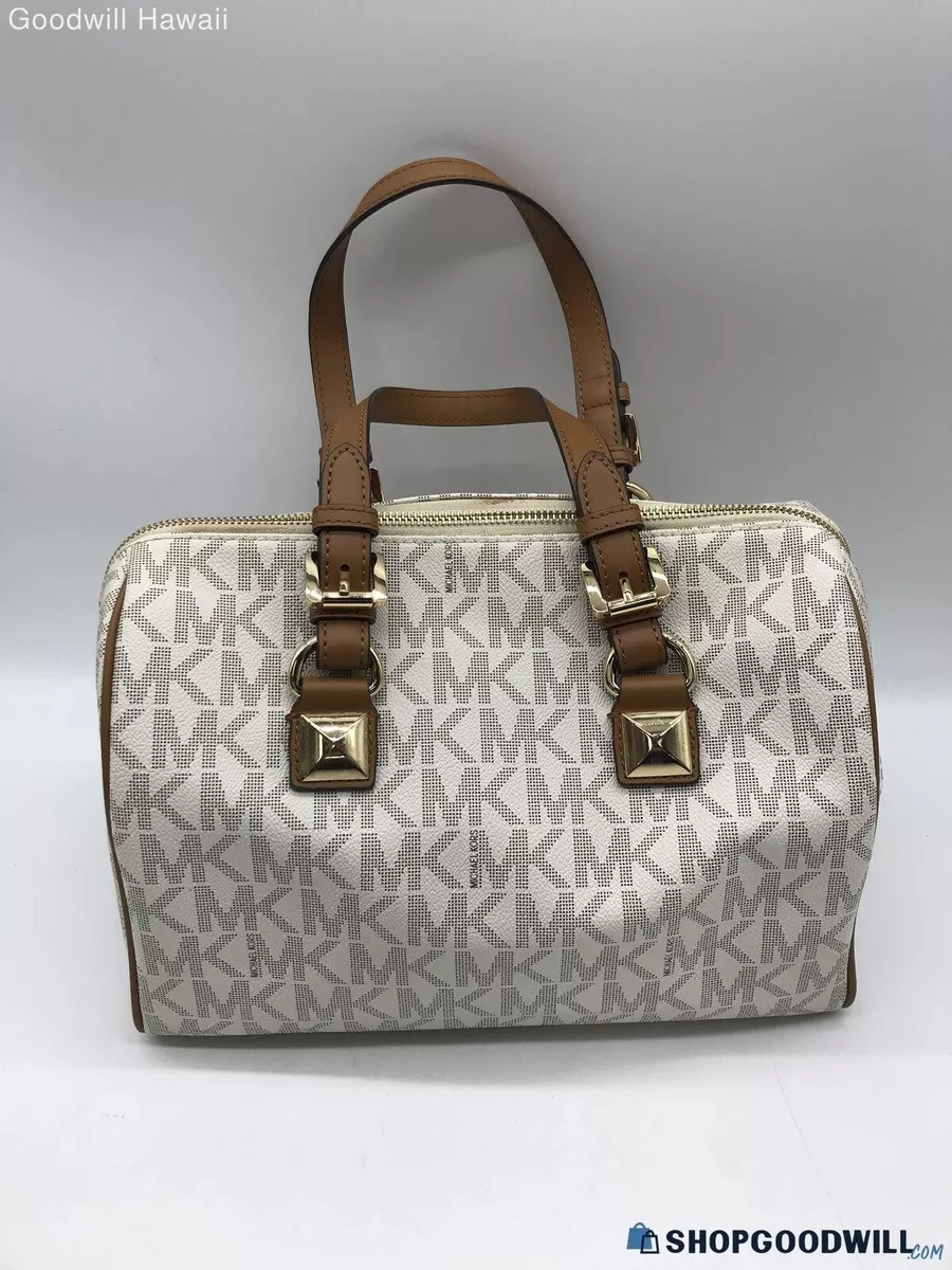 MICHAEL KORS Beige and white MK shoulder bag handbag Gold Chain Straps